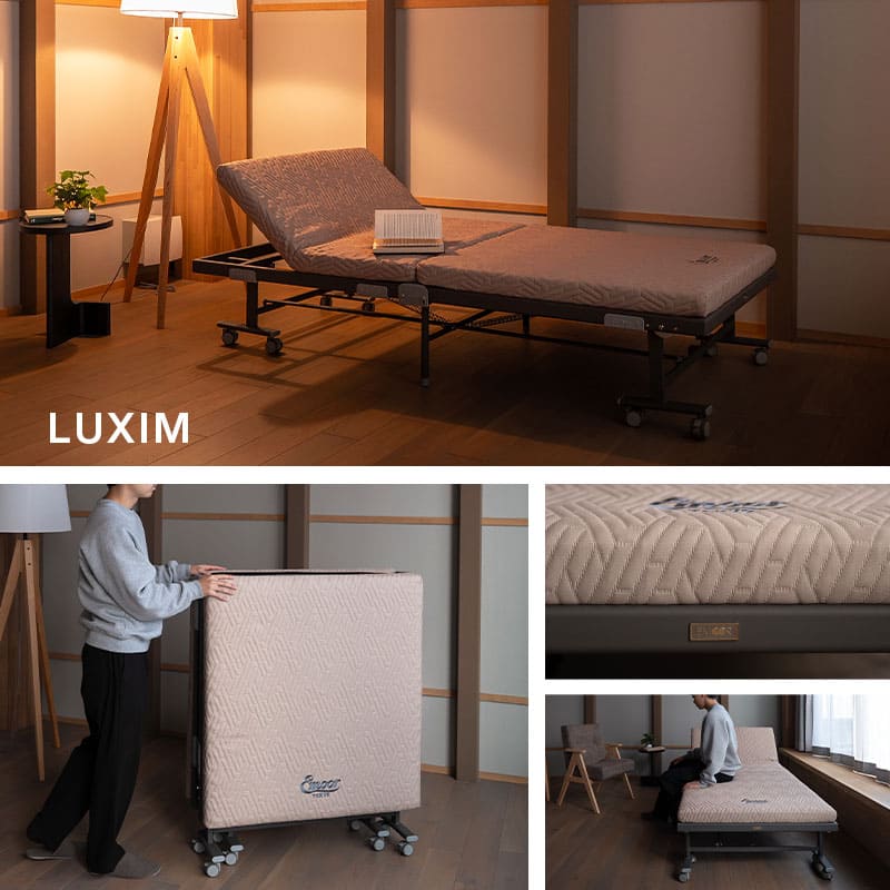 スマートスペースベッド LUXIM ラクシム シングルサイズ 組立不要 完成品 折りたたみベッド マットレス付 ショールーム体験可