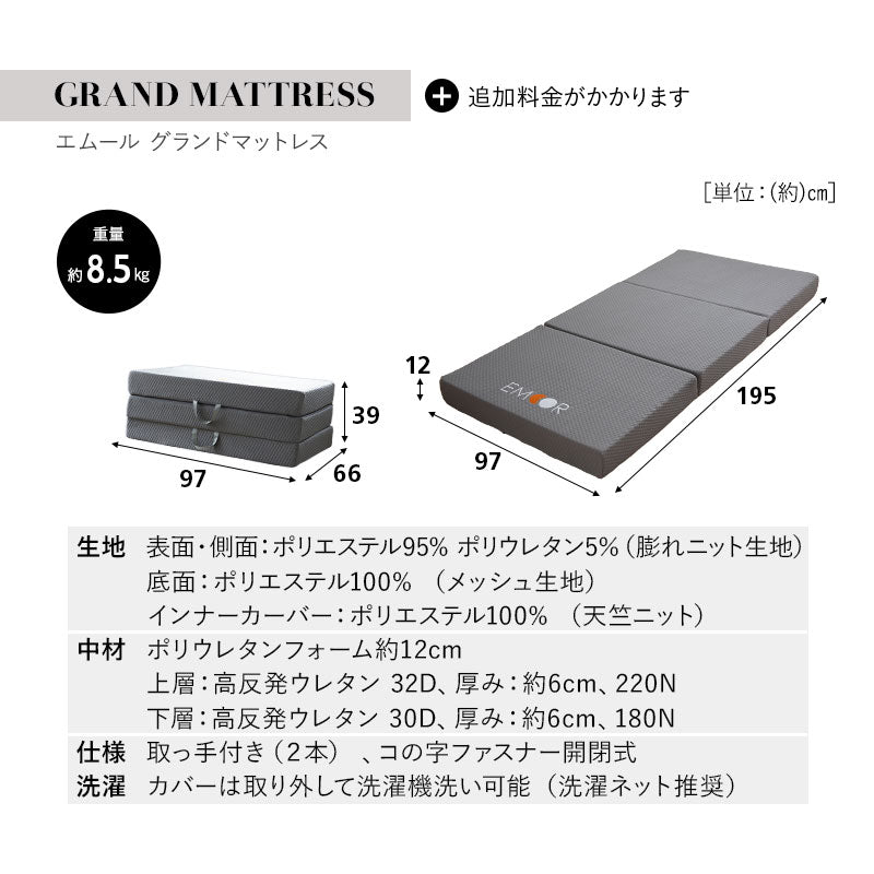 折りたたみベッド FARBLE 3つ折りマットレス 2点セット シングルサイズ 軽量 頑丈 静音 コンパクト 指はさみ防止パーツ付き キャスター付き ベッド下収納 すのこベッド ベッドフレーム 折りたたみマットレス 三つ折り マットレス 狭小住宅 来客用