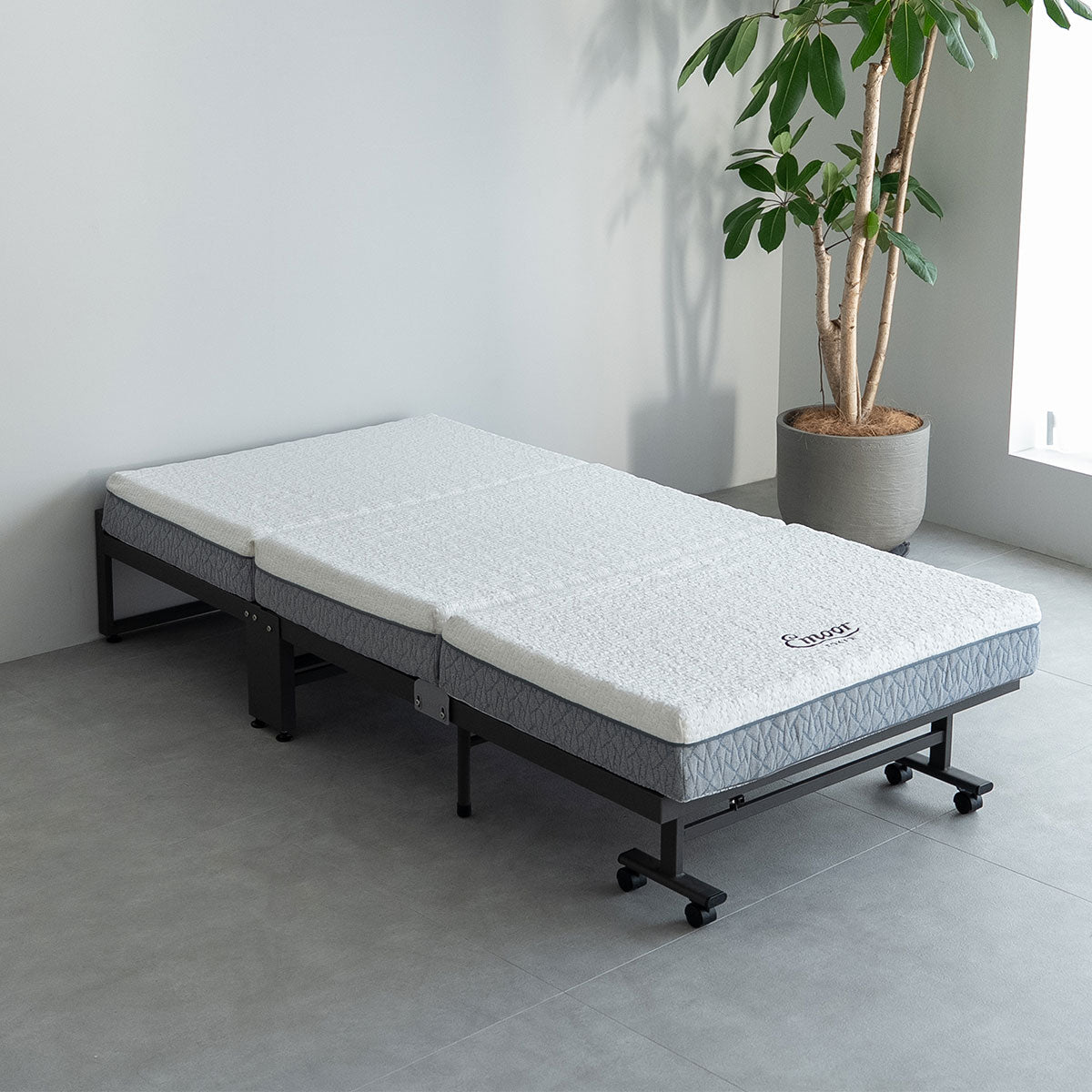 折りたたみベッド FARBLE 3つ折りマットレス 2点セット シングルサイズ 軽量 頑丈 静音 コンパクト 指はさみ防止パーツ付き キャスター付き ベッド下収納 すのこベッド ベッドフレーム 折りたたみマットレス 三つ折り マットレス 狭小住宅 来客用