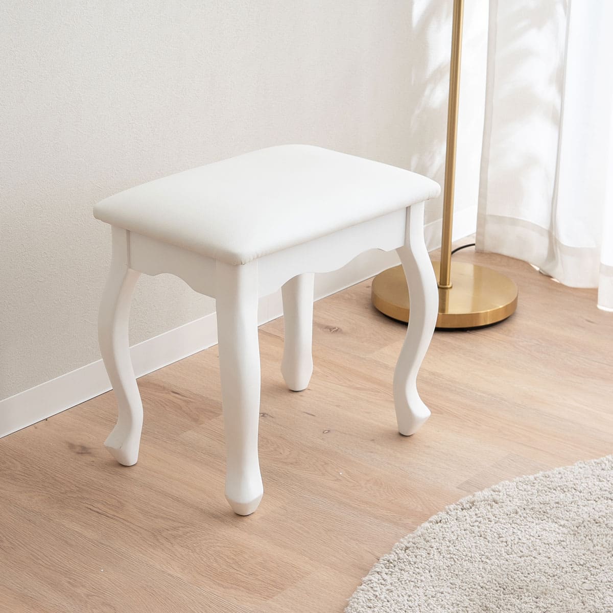 ロココ調 猫足 スツール 椅子 オットマン ベンチ チェア 腰掛け ドレッサー 鏡台 猫脚 白家具 姫系家具 姫家具