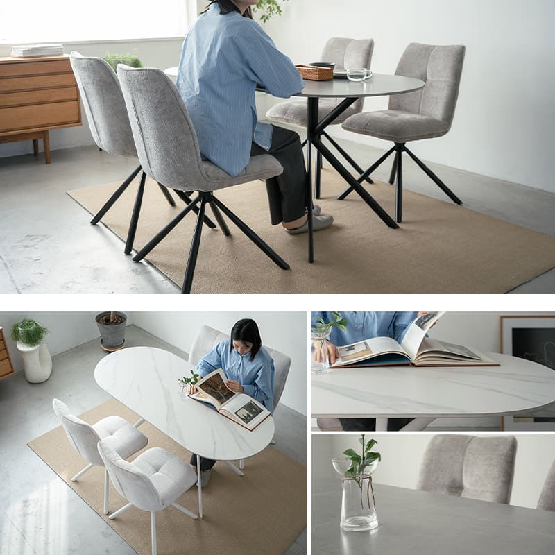 ダイニングテーブル 食卓テーブル 幅160cm 楕円形 セラミック センターテーブル リビングテーブル 石目調 スチール脚 食卓用 リビング ダイニング