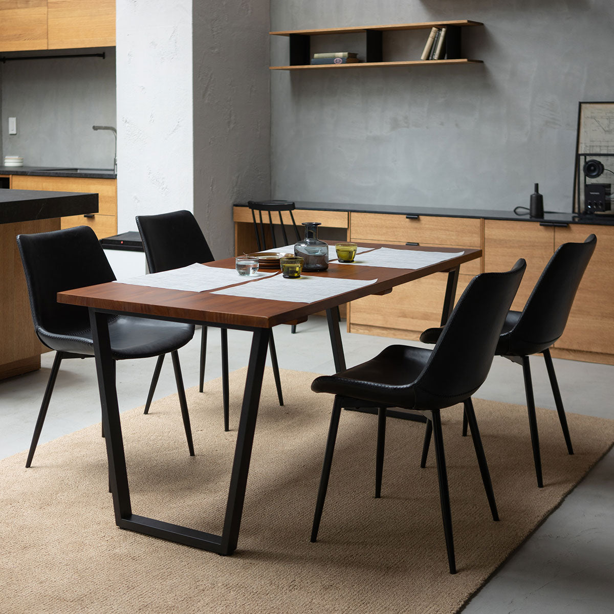 ダイニング5点セット ダイニングセット 幅160cm 長方形 4人掛け 無垢天板 ダイニングテーブル レザー調チェア 回転チェア 食卓用 木目調 合成皮革 ファブリック リビング ダイニング