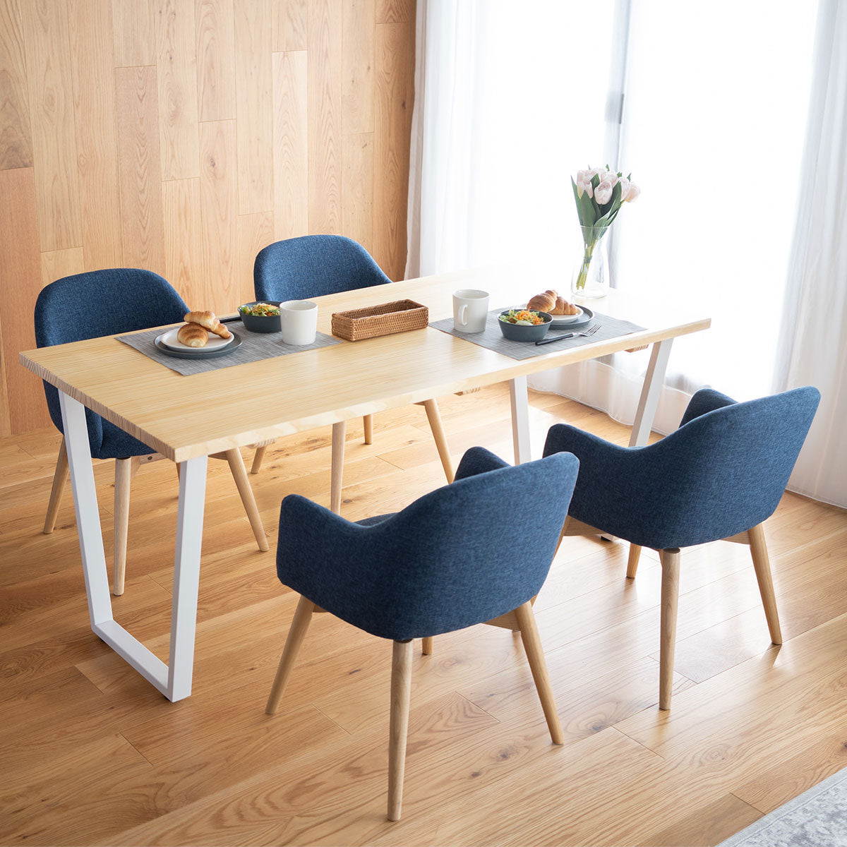 ダイニング5点セット ダイニングセット 幅160cm 長方形 4人掛け 無垢天板 ダイニングテーブル 肘掛け付きチェア 回転チェア 食卓用 木目調 ファブリック リビング ダイニング