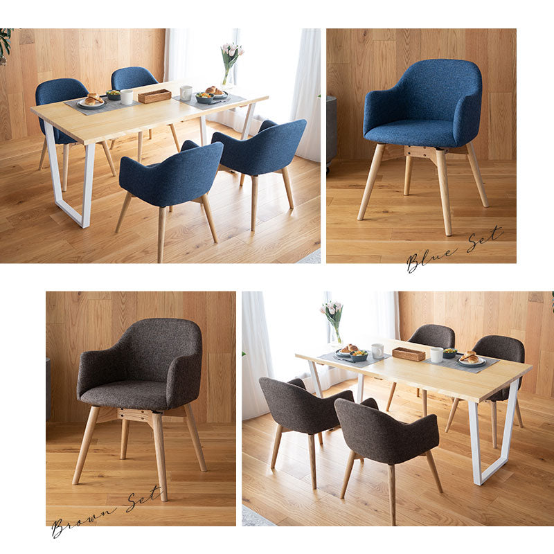 ダイニング5点セット ダイニングセット 幅160cm 長方形 4人掛け 無垢天板 ダイニングテーブル 肘掛け付きチェア 回転チェア 食卓用 木目調 ファブリック リビング ダイニング