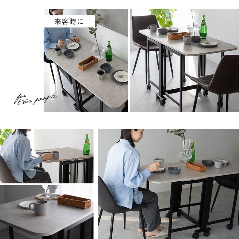折りたたみテーブル ダイニングテーブル 幅130cm 長方形 完成品 キャスター付き センターテーブル リビングテーブル ダイニングテーブル サイドテーブル テーブル デスク 机 作業台 食卓 ストーン調 石目調 スチール脚