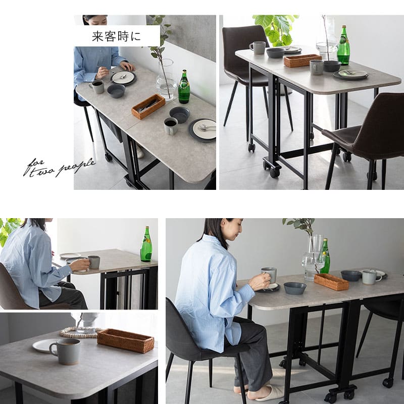 ダイニング3点セット ダイニングセット 幅130cm 長方形 完成品 キャスター付き 2人掛け 折りたたみテーブル レザー調チェア 食卓用 石目調 合成皮革 リビング ダイニング