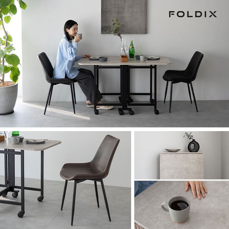 ダイニング3点セット ダイニングセット 幅130cm 長方形 完成品 キャスター付き 2人掛け 折りたたみテーブル レザー調チェア 食卓用 石目調 合成皮革 リビング ダイニング