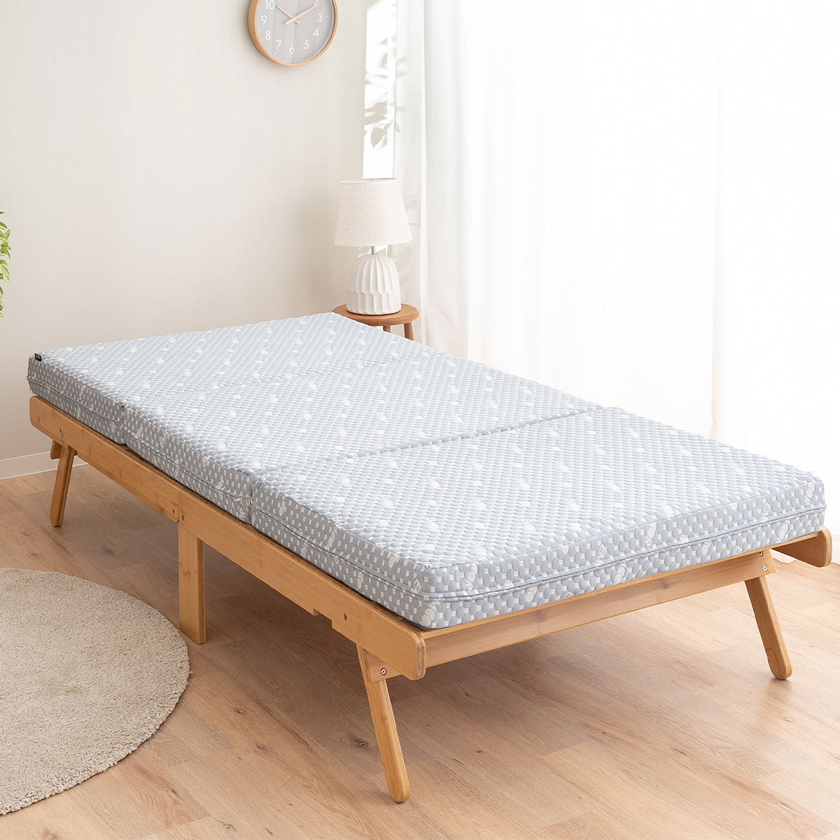 竹製 折り畳みすのこベッド WABINE 3つ折りマットレス 2点セット シングルサイズ 完成品 天然竹 バンブー 抗菌 調湿 脱臭 折りたたみベッド ベッドフレーム 折りたたみマットレス 狭小住宅 来客用 避難用