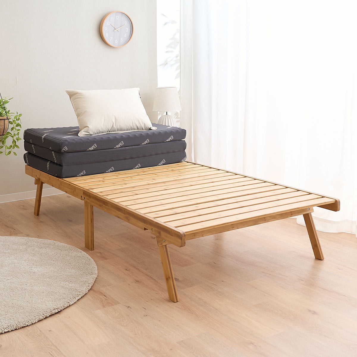 竹製 折り畳みすのこベッド WABINE 3つ折りマットレス 2点セット シングルサイズ 完成品 天然竹 バンブー 抗菌 調湿 脱臭 折りたたみベッド ベッドフレーム 折りたたみマットレス 狭小住宅 来客用 避難用
