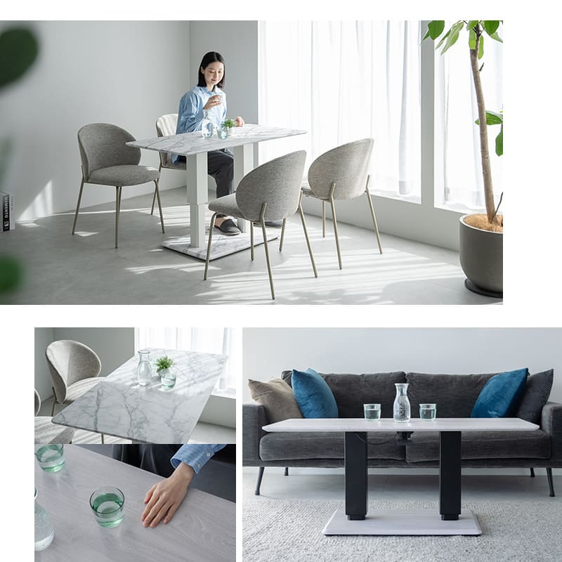 リフティングセンターテーブル 幅120cm ガス圧昇降式 二本脚