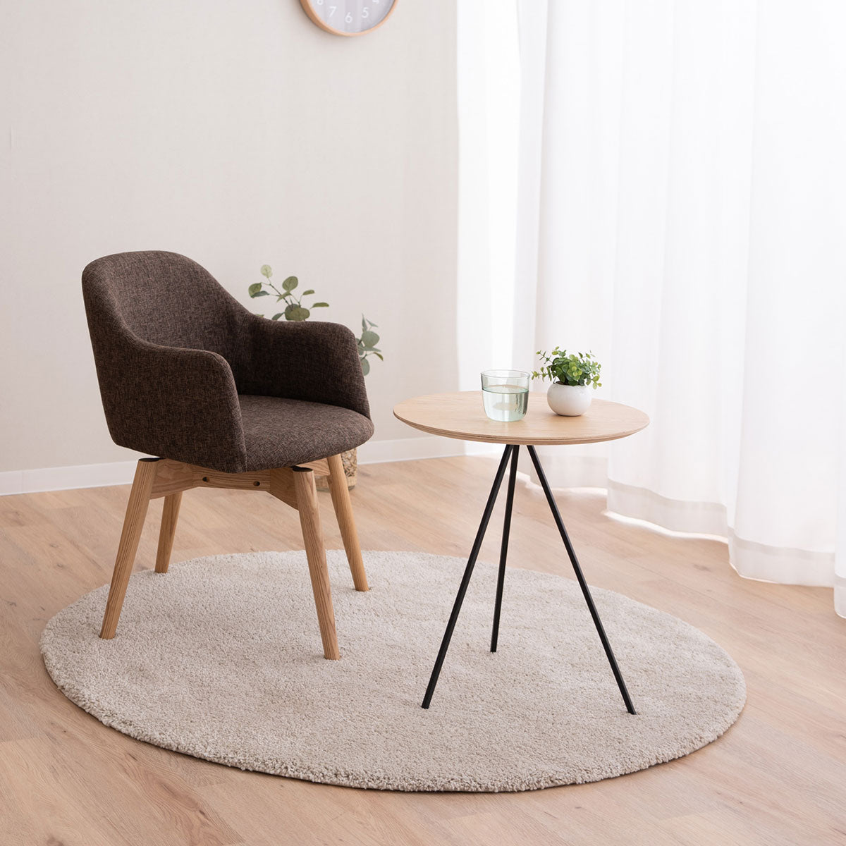 ベッドサイドテーブル ナイトテーブル 直径45cm 円形 木製 天然