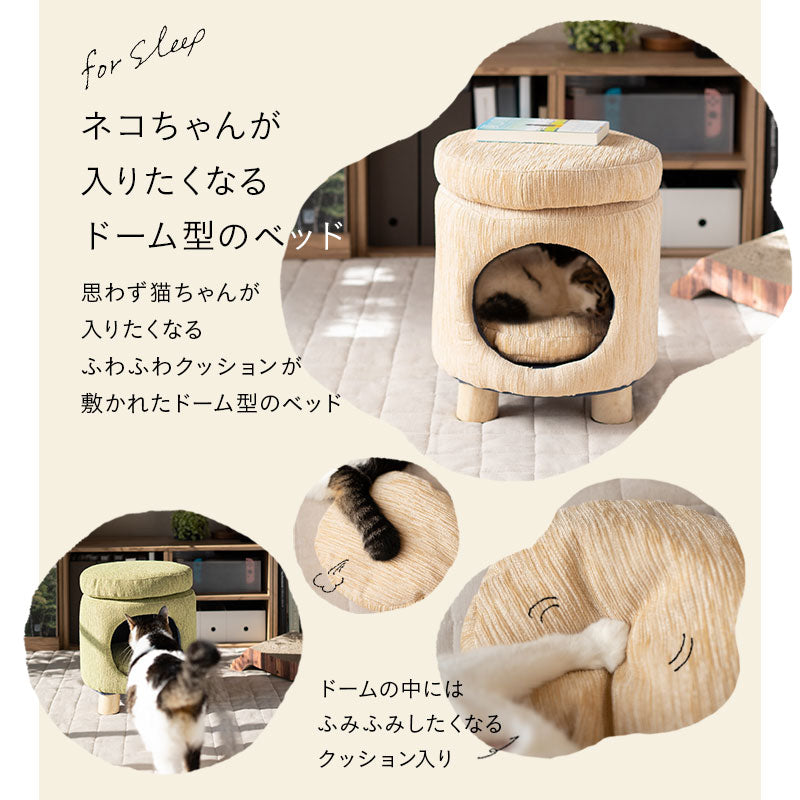 丸型木製猫ベッド 猫用寝床 ペット用品 スツール＆ドームベッド 猫用 キャット ペット ベッド いつでも