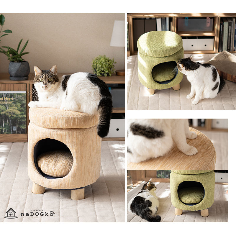 ドームベッド スツール 猫 クッション付き 天然木 軽量 キャットベッド 猫用ベッド ペットベッド 猫用 ペット用 隠れ家 寝床 椅子 腰掛け ペット用品