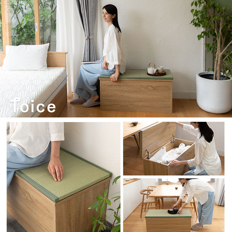 Toice トイス 収納付き ボックスベンチ 畳 幅90cm 天然い草 木目 スツール 腰掛け 椅子 チェア 収納 玄関 リビング ダイニング 防災 備蓄