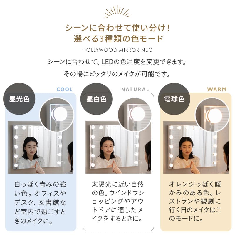 LEDライト付き ドレッサー3点セット デスク スツール 女優ミラー