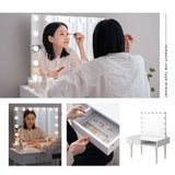 LEDライト付き ドレッサー 2点セット 幅70cm ロータイプ 鏡台 ドレッサーテーブル パソコンデスク 机 ハリウッドミラー 女優ミラー タッチパネル USBポート付き