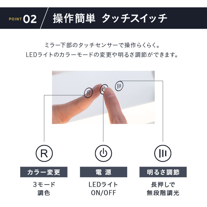 LEDライト付き ドレッサー2点セット ローデスク 女優ミラー 幅70cm
