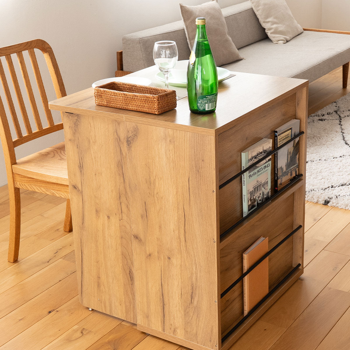 たたむデスク ワゴンタイプ 幅60cm コンパクト 折りたたみデスク PCデスク パソコンデスク マガジンラック 本棚 キッズデスク 学習デスク 学習机 勉強机 キッチンスペース 作業台 作業スペース