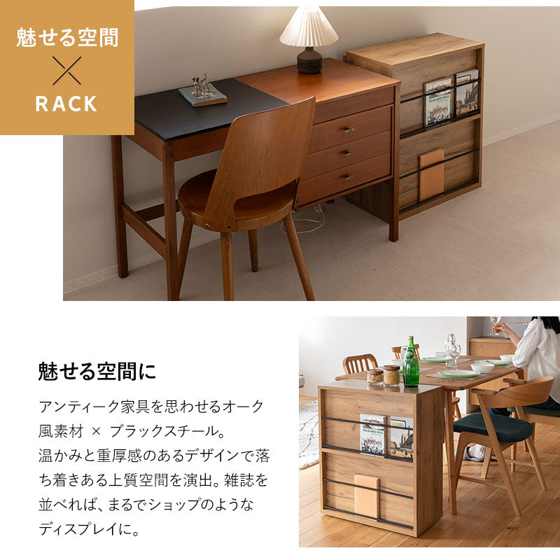北欧風　折りたたみデスク ワゴン ブラウン 作業机 収納たっぷり たたむデスク ワゴンタイプ 幅60cm コンパクト 折りたたみ デスク