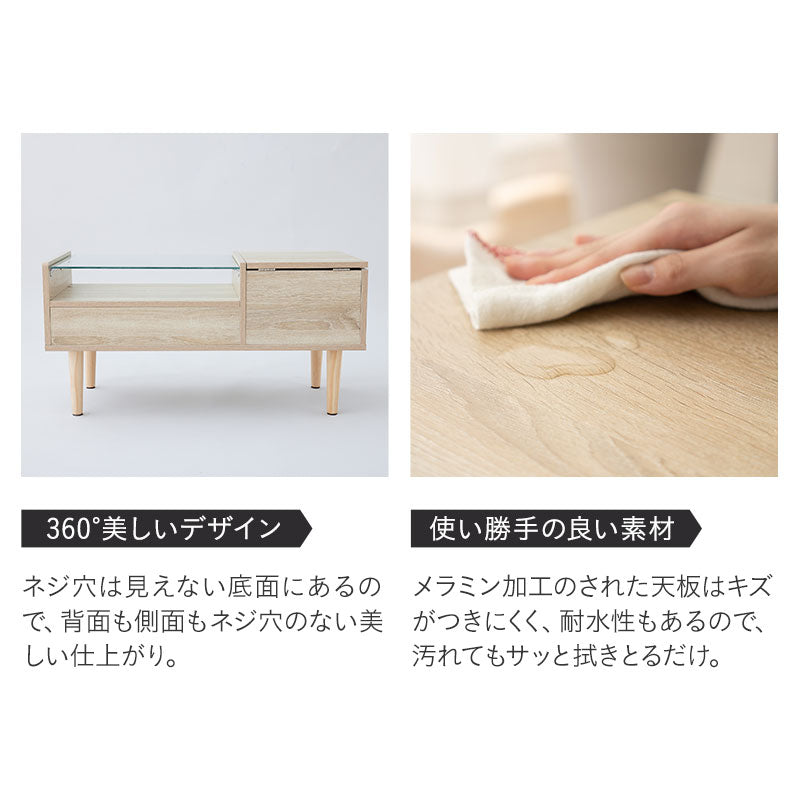 ドレッサーテーブル 幅80cm 完成品 化粧台 鏡台 ガラス天板 天然木