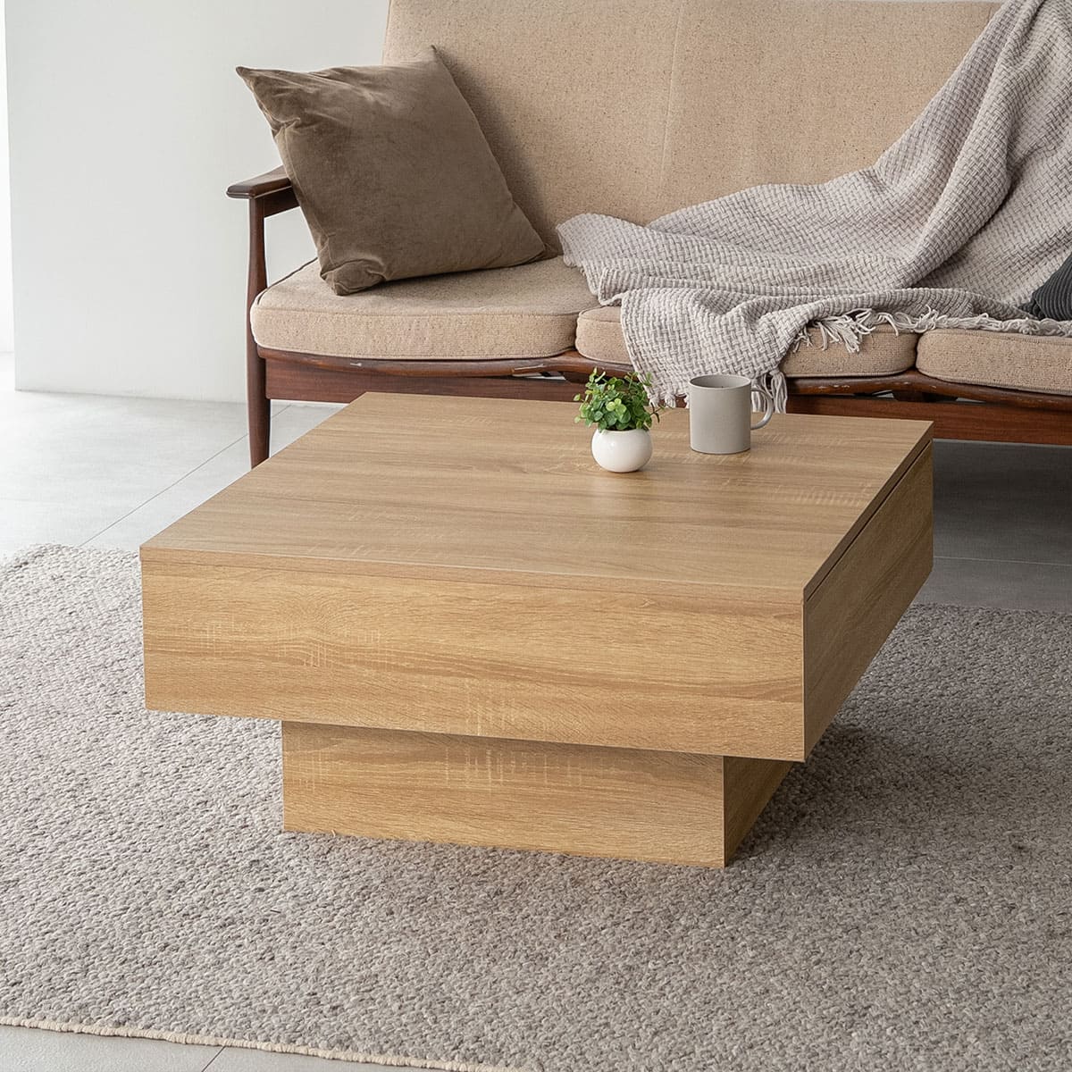 センターテーブル 引き出し収納付き 幅105cm 幅80cm セラミック調 木目