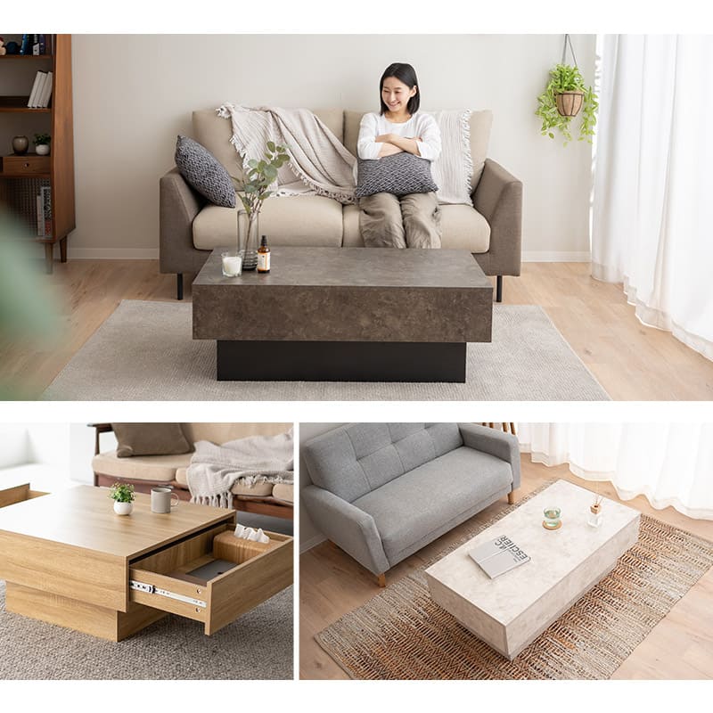 センターテーブル 引き出し収納付き セラミック調 ローテーブル 幅