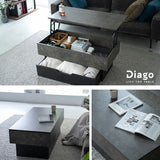 Diago ディアゴ リフトアップテーブル 幅105cm 長方形 昇降式 収納付き セラミック調 センターテーブル ローテーブル 食事 仕事 リビング