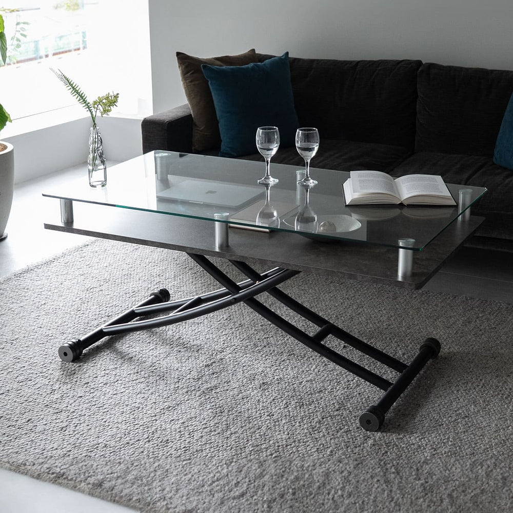 グラート Grato ガラストップ昇降テーブル 120×60 ストーングレー テーブル リビングテーブル ダイニングテーブル 高さ調整 モダン 幅120