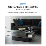 GREST グレスト 収納付きガラストップセンターテーブル 幅105cm 長方形 ストーン調 ローテーブル リビングテーブル ソファテーブル