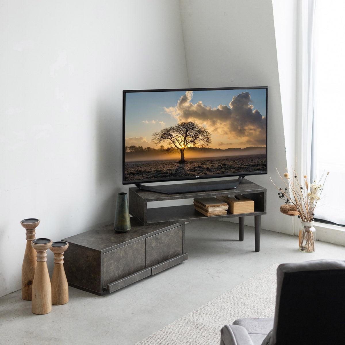 テレビボード テレビ台 幅80cm～151cm 24型～43型対応 横幅伸縮式 変形 セラミック調 ローボード 収納棚 ディスプレイ ロータイプ 引き出し収納 TV台