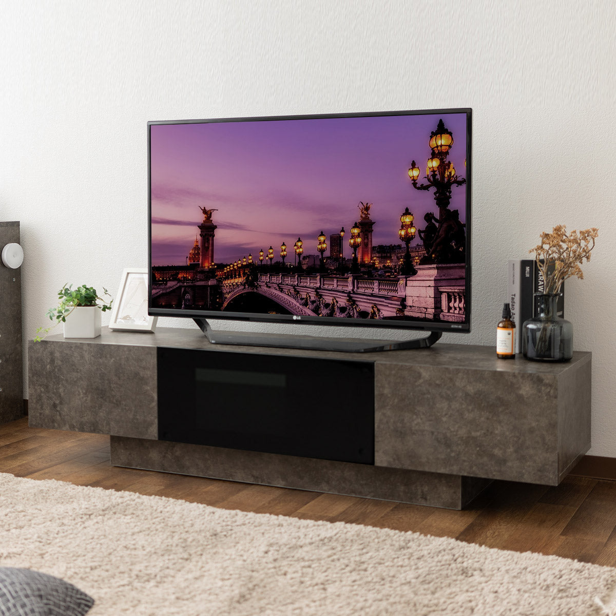 テレビボード テレビ台 幅150cm 幅180cm 32型～65型対応 セラミック調 ローボード フラップタイプ ロータイプ 大型テレビ対応