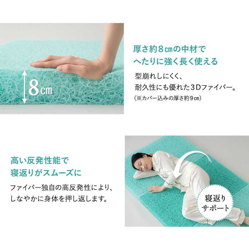 スカイブリージーマットレス 日本製 抗ウイルス 3つ折り 折りたたみ 高反発 3Dファイバー かため 洗える 丸洗い 清潔 通気性抜群 ショールーム体験可