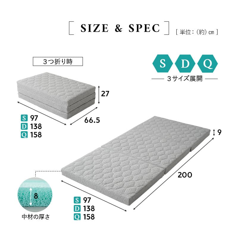 @FREE KAR マットレス S WEIMALL マットレス シングル 三つ折り 高反発マットレス