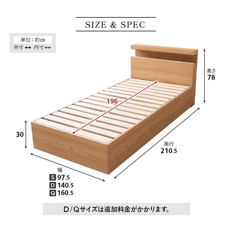 スタンダードベッド ORVA キャビネット クローズフレーム LED照明付き 大容量収納付き コンセント付き ベッドフレーム すのこ スノコ 調湿 高通気 湿気対策 カビ対策 シングル ダブル クイーン