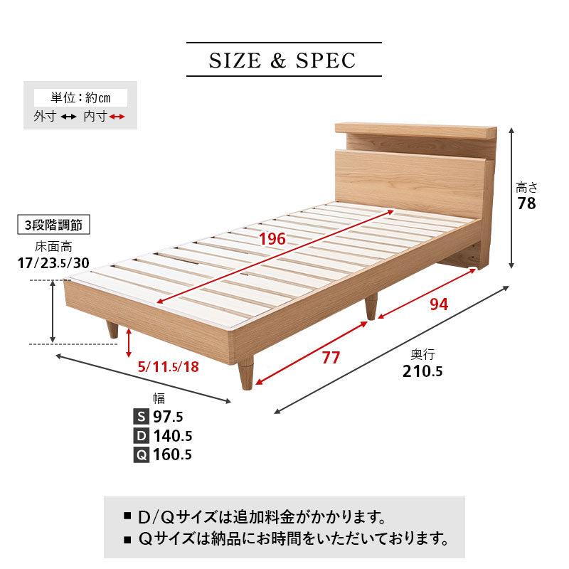 スタンダードベッド ORVA キャビネット オープンフレーム 3段階高さ調節可能 LED照明付き コンセント付き ベッドフレーム すのこ スノコ 調湿 高通気 湿気対策 カビ対策 シングル ダブル クイーン