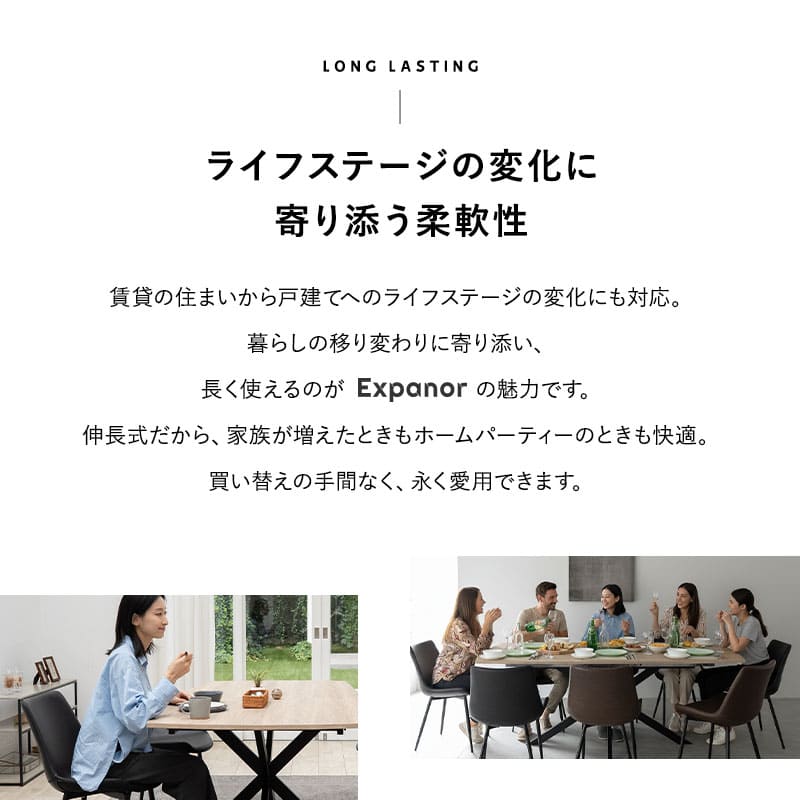 Expanor】 ダイニングテーブル 幅160cm 伸長式 長方形 4人掛け 食卓