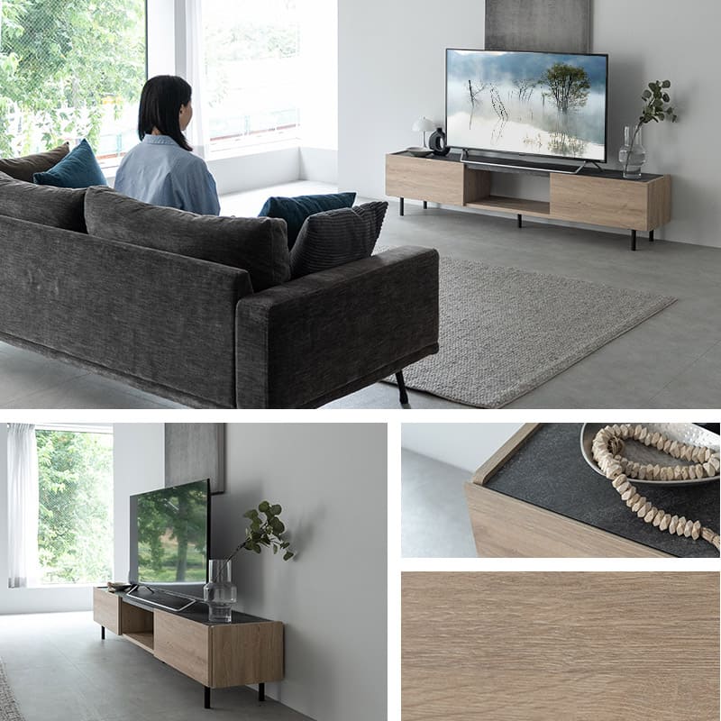 テレビボード テレビ台 ローボード 幅180cm 石目調 木目調 収納棚 32