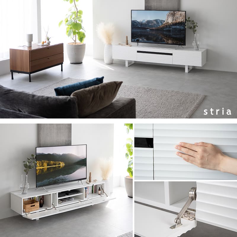テレビボード テレビ台 ローボード 幅180cm 波目デザイン 可動棚付き マグネット式扉 テレビラック AVラック 収納棚 ロータイプ フラップタイプ 32型～60型対応 大型テレビ対応