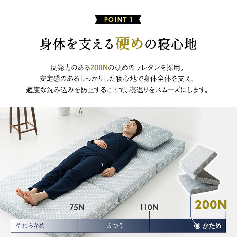 【送料込み】エムール　プレミアムマットレス　セミダブル EMOOR 三つ折り 折りたたみ マットレス セミシングル シングル