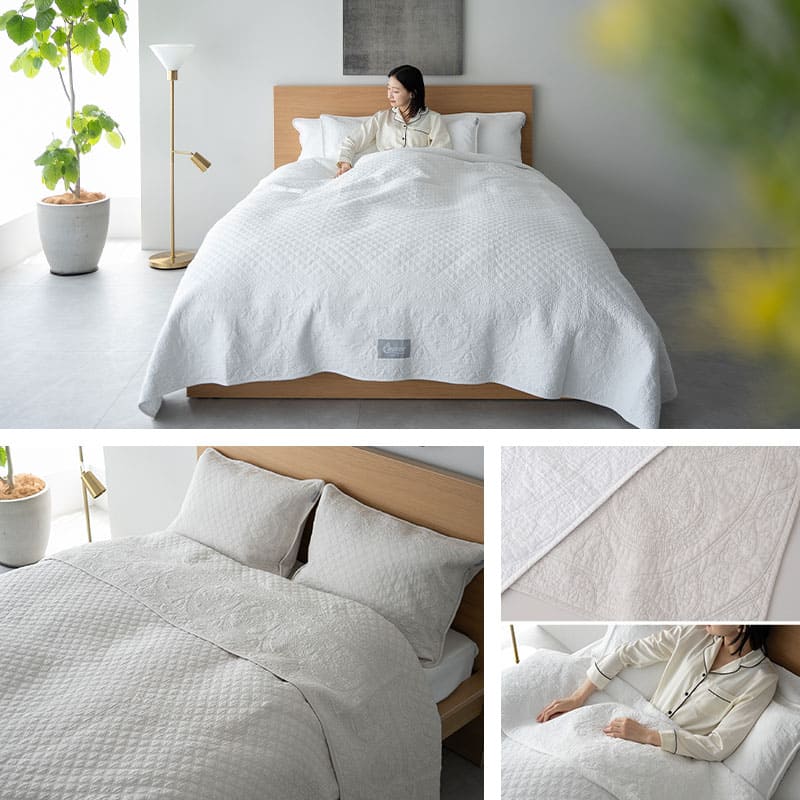 Superior Aspen コットンブレンド ベッドスプレッド2点セット 特大ベッドカバー 枕カバー1枚 ミディアムウェイトブランケット ホームベッド装飾 花柄スカラップ Superior Aspen コットンブレンド ベッドスプレッド3点セット 特大