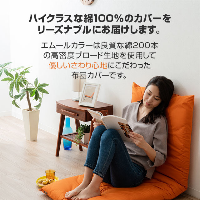 長座布団カバー Lサイズ 68×185cm 日本製 綿100% 抗菌・防臭・防ダニ エムールカラー