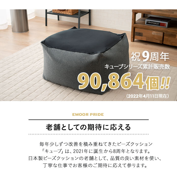 ビーズクッション 日本製 「人をダメにする もちもち クッション」もちもち キューブ   Lサイズ
