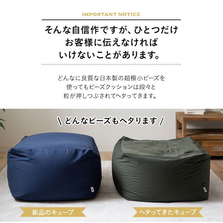 ビーズクッション 日本製 「人をダメにする もちもち クッション」もちもち キューブ   Lサイズ