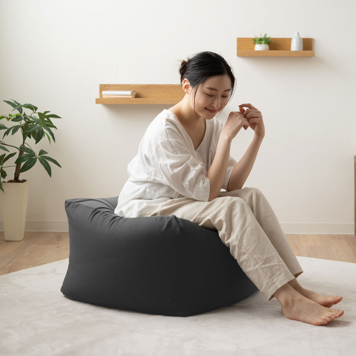 ビーズクッション 日本製 「人をダメにする もちもち クッション」もちもち キューブ   Lサイズ
