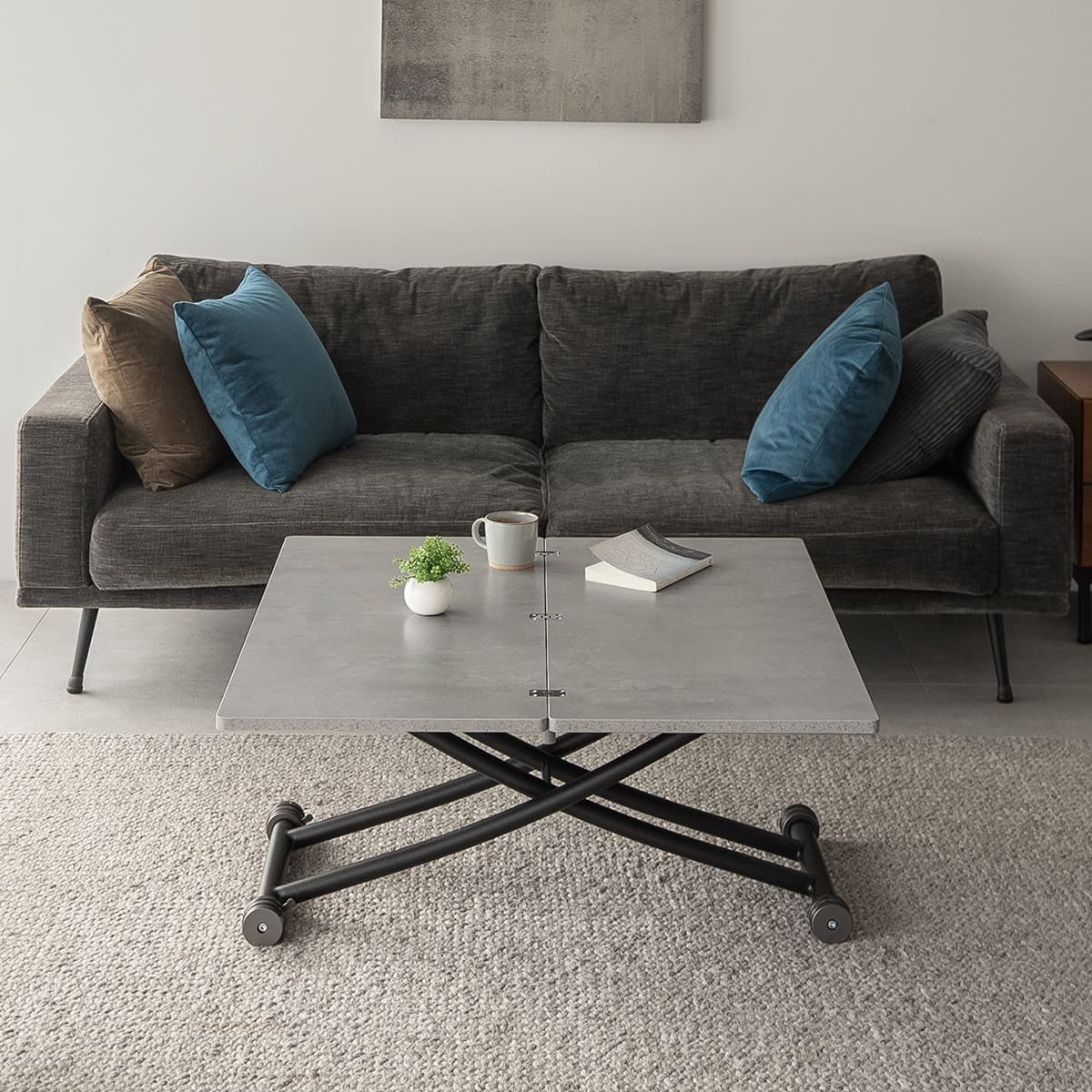 マジックテーブル 昇降式 伸長式 石目調 リフトテーブル 幅100cm