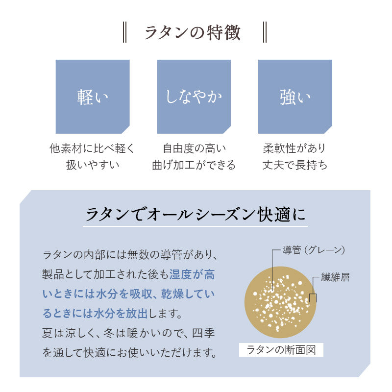 ラタン 回転高座椅子 座面高48cm ハイタイプ 籐 サイドポケット付き 肘掛け付き 360°回転 リクライニング 完成品