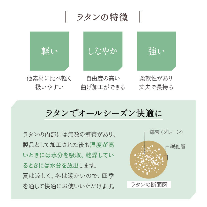ラタン 回転高座椅子 座面高40cm ミドルタイプ 籐 サイドポケット付き 肘掛け付き 360°回転 リクライニング 完成品