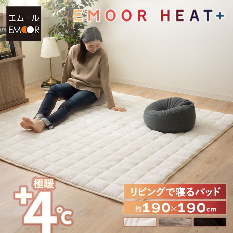 ラグ ラグマット 190×190cm カーペット 絨毯 敷きパッド 極暖 +4℃ 吸湿発熱 あったか 秋 冬 防寒対策 寒さ対策 冷え対策 正方形 約2畳