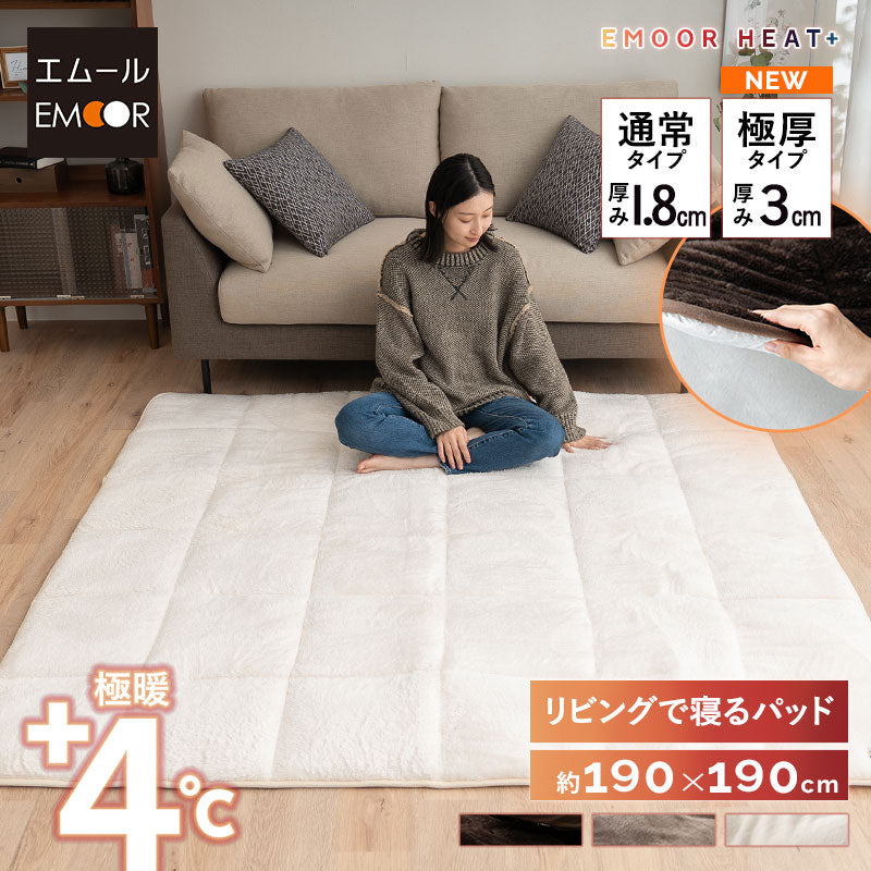 ラグ ラグマット 190×190cm カーペット 絨毯 敷きパッド 極暖 +4℃ 吸湿発熱 あったか 秋 冬 防寒対策 寒さ対策 冷え対策 正方形 約2畳