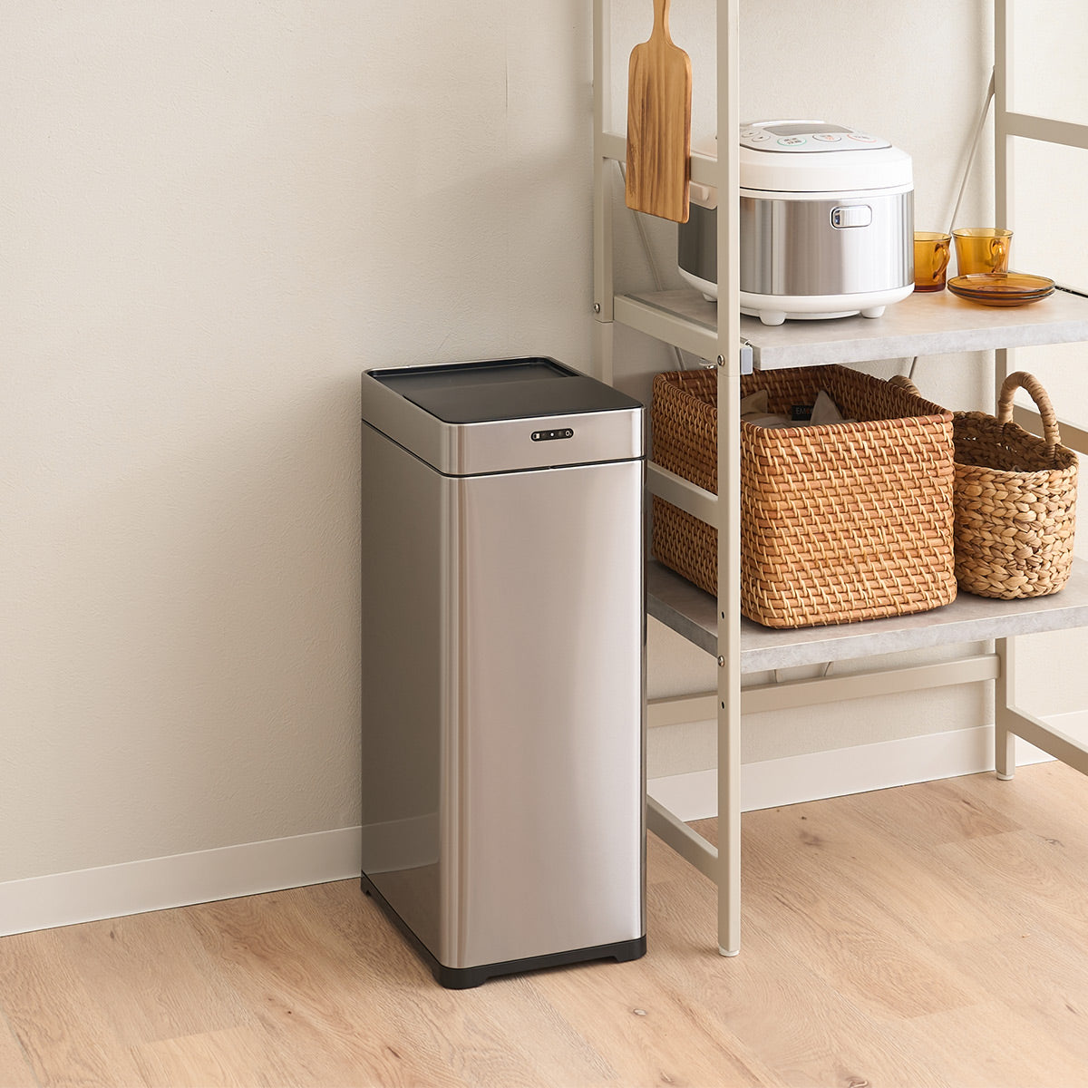 オゾン消臭機能付 電動 ダストボックス 42L ゴミ箱 自動開閉 45Lゴミ袋対応 スライド式 人感センサー付き 電池 角型 スリム 省スペース